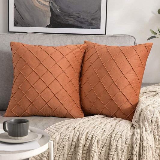 Velvet Cushion Cover Square Pattern 16 X 16 Inches - Copper Brown