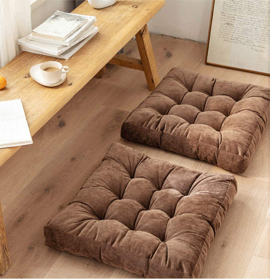 VELVET SQUARE FLOOR CUSHIONS WITH BALL FIBER FILLING (1 PAIR = 2 PIECES) BROWN