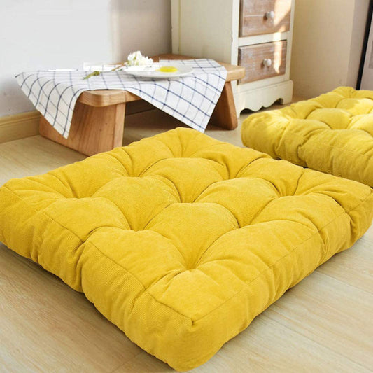 VELVET SQUARE FLOOR CUSHIONS WITH BALL FIBER FILLING (1 PAIR = 2 PIECES) GOLDEN YELLOW