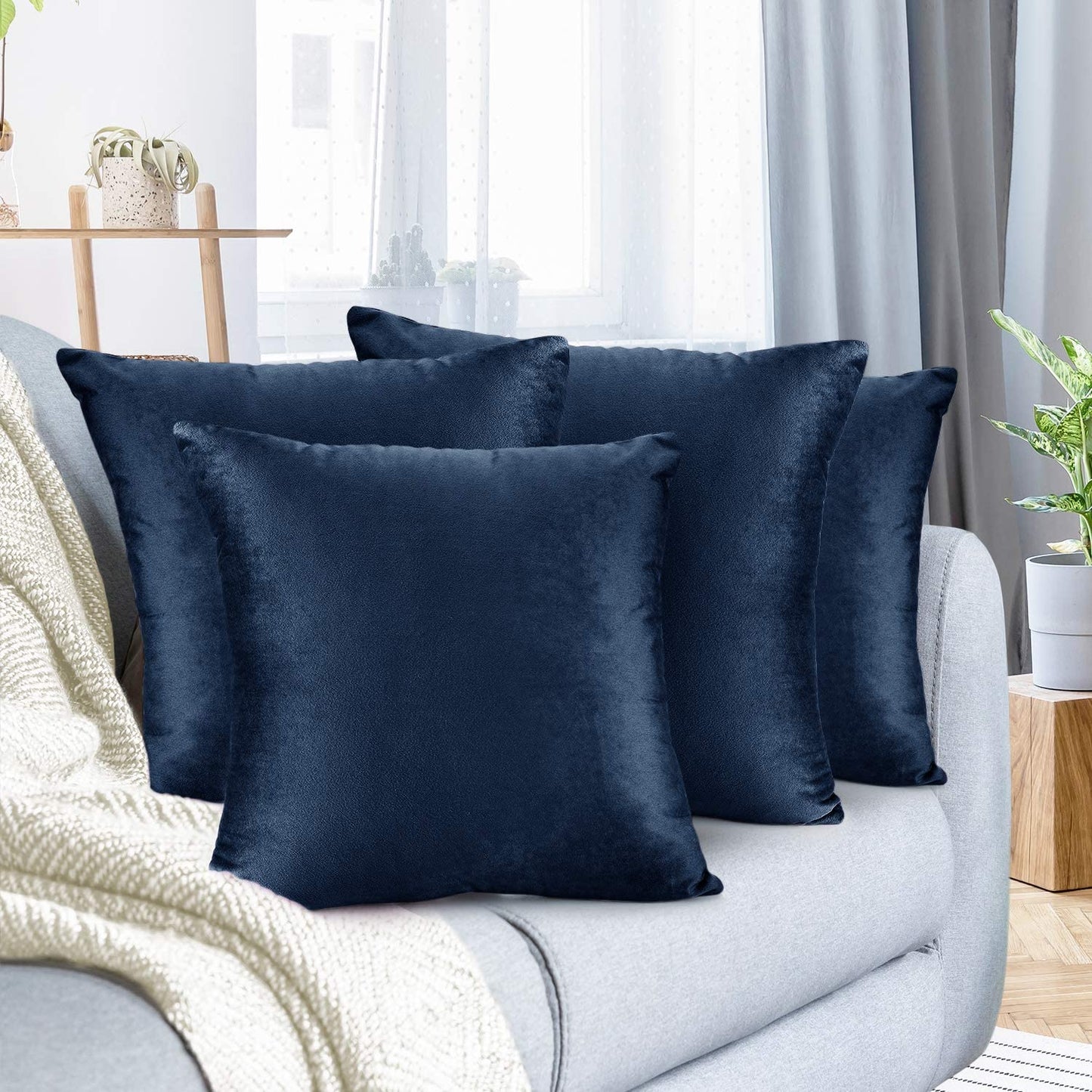 Plain Velvet Cushion 16 x 16 inches - Navy Blue