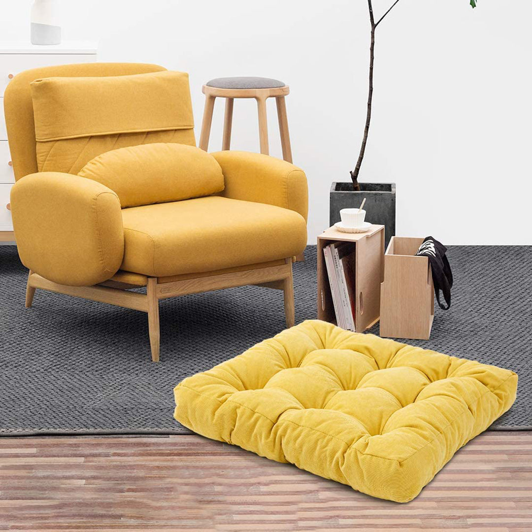 VELVET SQUARE FLOOR CUSHIONS WITH BALL FIBER FILLING (1 PAIR = 2 PIECES) GOLDEN YELLOW