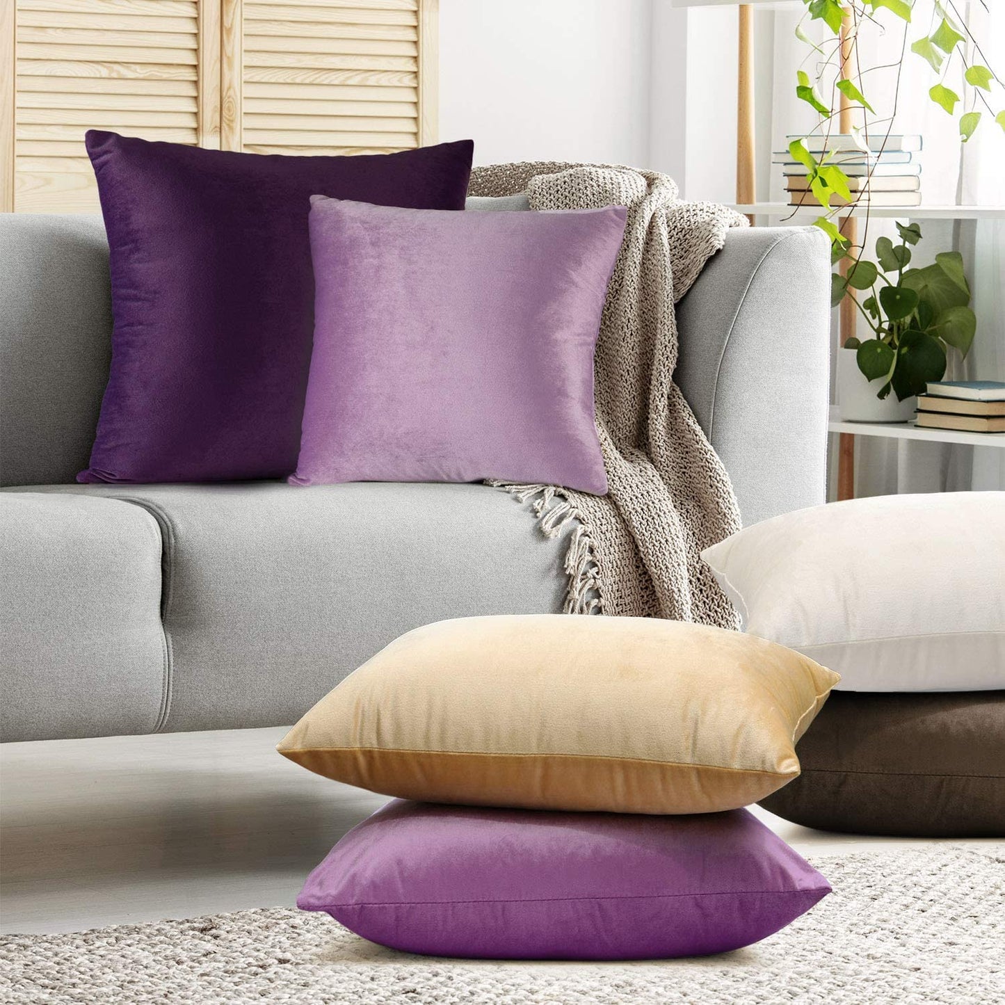 Plain Velvet Cushion 16 x 16 inches - Lavender Dream