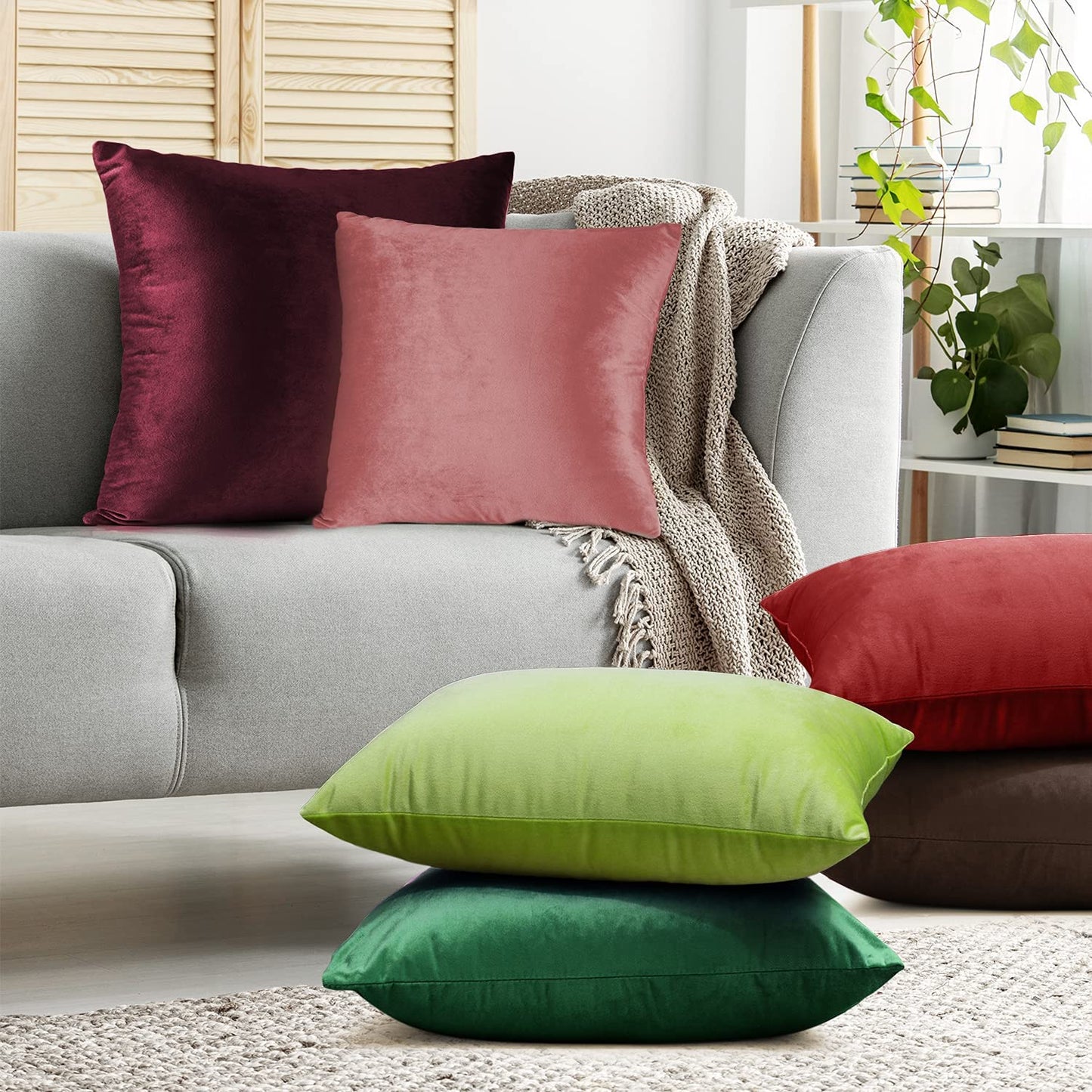 Plain Velvet Cushion 16 x 16 inches - Olive Green