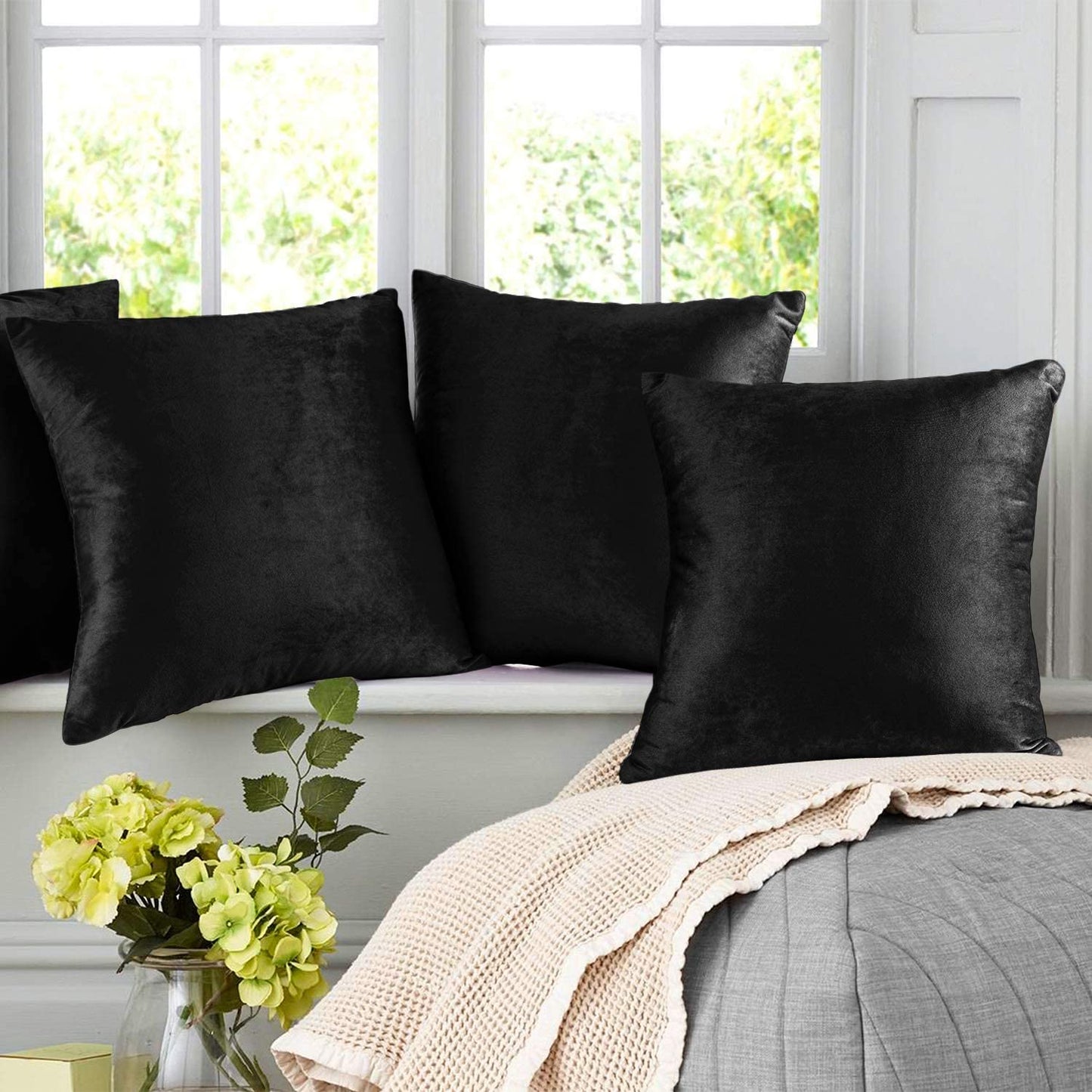 Plain Velvet Cushion 16 x 16 inches - Black
