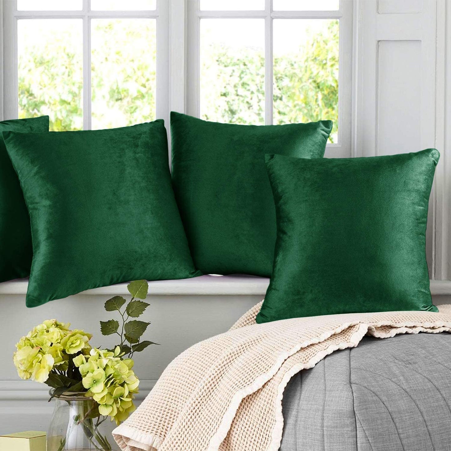 Plain Velvet Cushion 16 x 16 inches - Olive Green