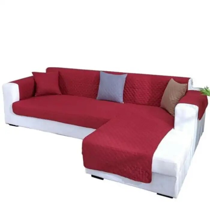 COTTON QUILTED L-SHAPE SOFA RUNNER - SOFA COAT (MAROON)