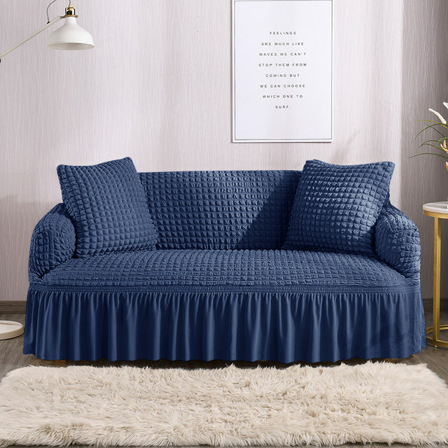 Ruffled Seersucker Sofa Cover - All Colors & Sizes Are Available (BUBBLE FABRIC)