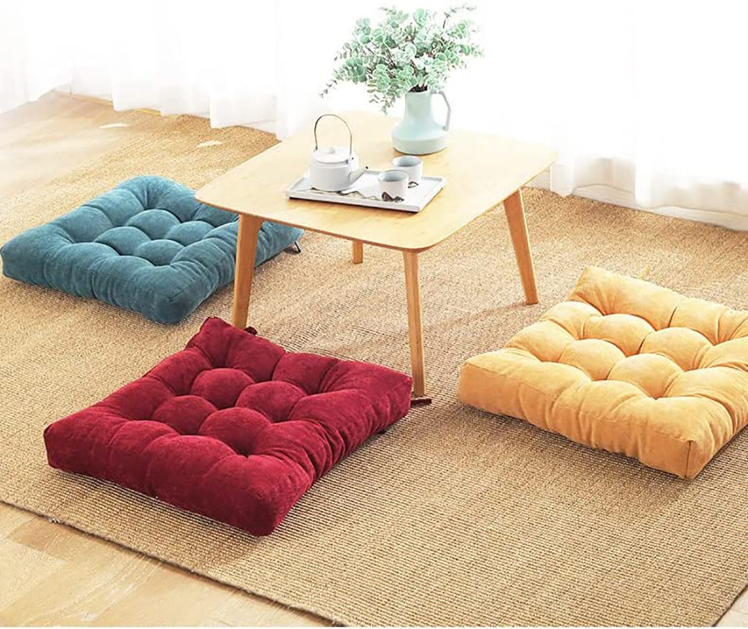 VELVET SQUARE FLOOR CUSHIONS WITH BALL FIBER FILLING (1 PAIR = 2 PIECES) MAROON