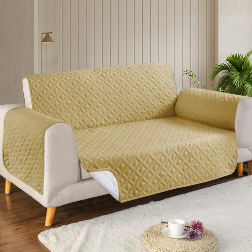 Ultrasonic Quilted Sofa Cover-Sofa Runner (Beige Skin Yellow)