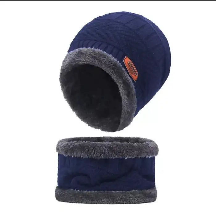 Unisex Beanie Wool Cap with Neck Warmer - Blue