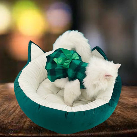 Cat Ear Pet Bed with Tail - Cat Sofa - Green
