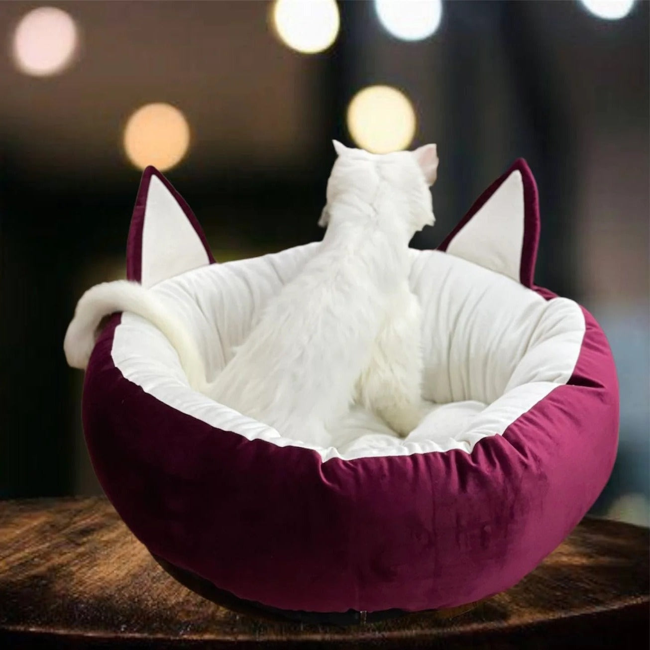 Cat Ear Pet Bed with Tail - Cat Sofa - Maroon