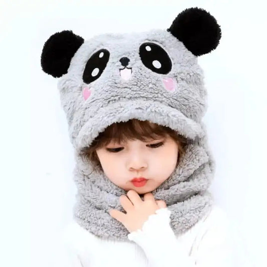 Kids Panda Wool Cap - Grey