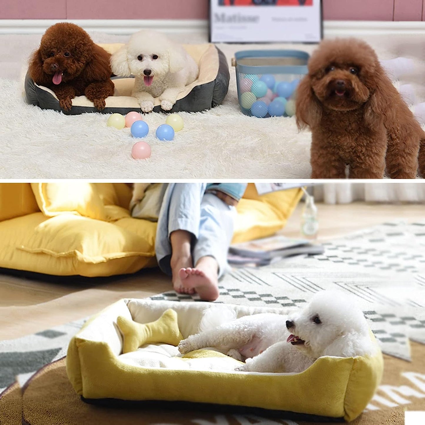 Super Soft Dog Beds Waterproof Bottom - Warm Bed For Dog & Cat - Cream and Red