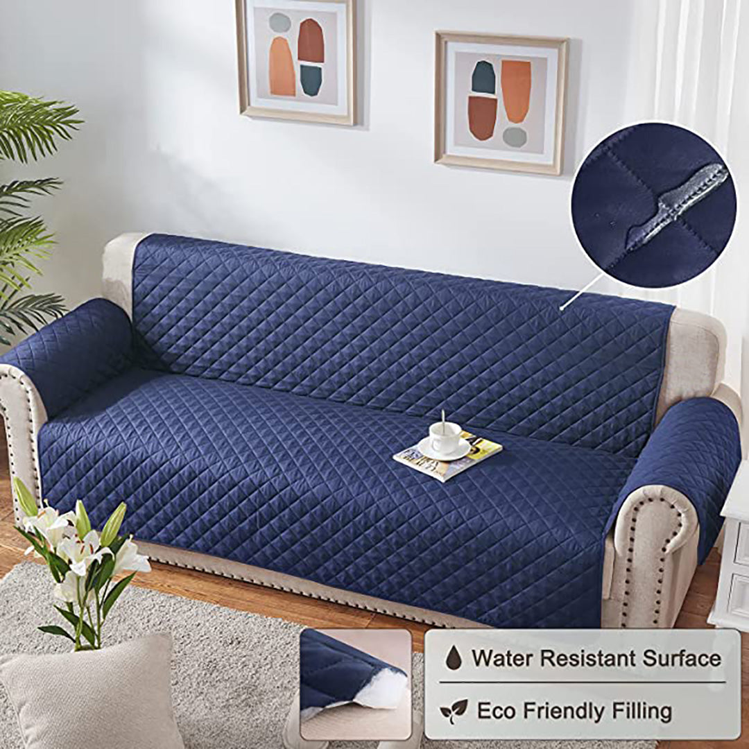 COTTON QUILTED SOFA RUNNER - SOFA COAT (NAVY BLUE)