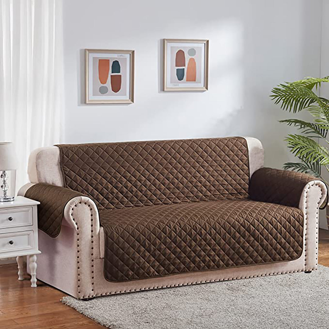 COTTON QUILTED SOFA RUNNER - SOFA COAT (COPPER BROWN)