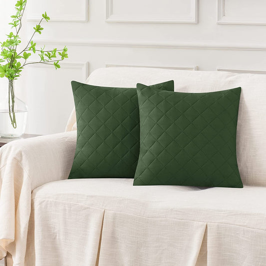 QUILTED CUSHION COVER SQUARE PATTERN 16 X 16 INCHES - GREEN