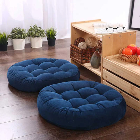 VELVET ROUND FLOOR CUSHIONS WITH BALL FIBER FILLING (1 PAIR = 2 PIECES) BLUE