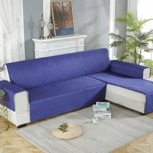 COTTON QUILTED L-SHAPE SOFA RUNNER - SOFA COAT (BLUE)