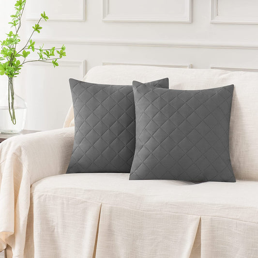 QUILTED CUSHION COVER SQUARE PATTERN 16 X 16 INCHES - LIGHT GREY