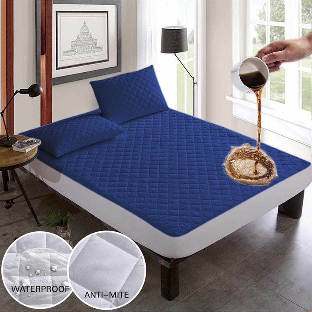 Ultra Soft Cotton Quilted 100% Waterproof Mattress Protector (Blue)