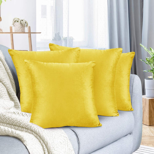 Plain Velvet Cushion 16 x 16 inches - Yellow Golden
