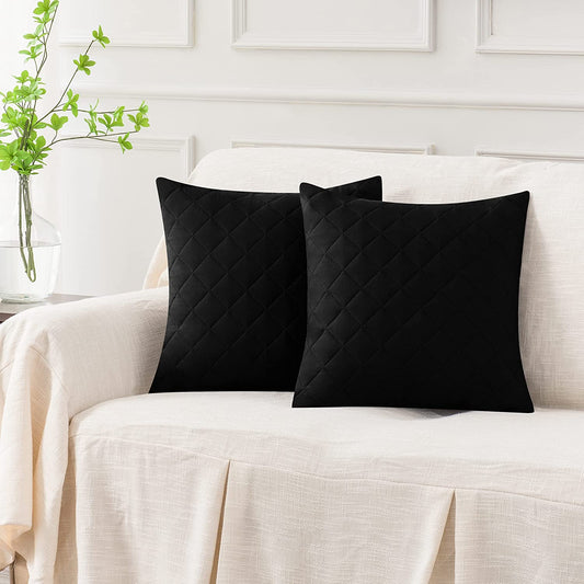 QUILTED CUSHION COVER SQUARE PATTERN 16 X 16 INCHES - BLACK