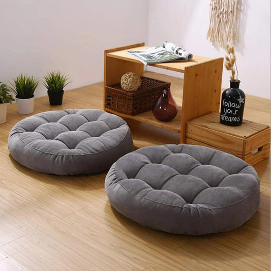 VELVET ROUND FLOOR CUSHIONS WITH BALL FIBER FILLING (1 PAIR = 2 PIECES) GREY