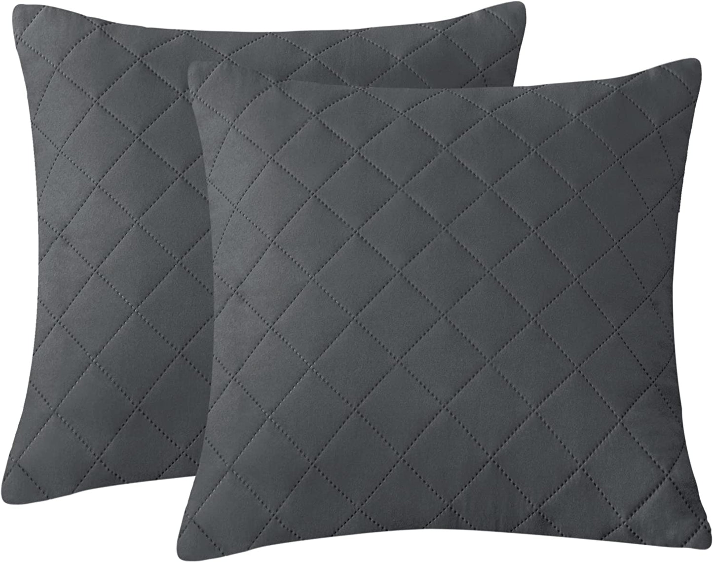 QUILTED CUSHION COVER SQUARE PATTERN 16 X 16 INCHES - GREY