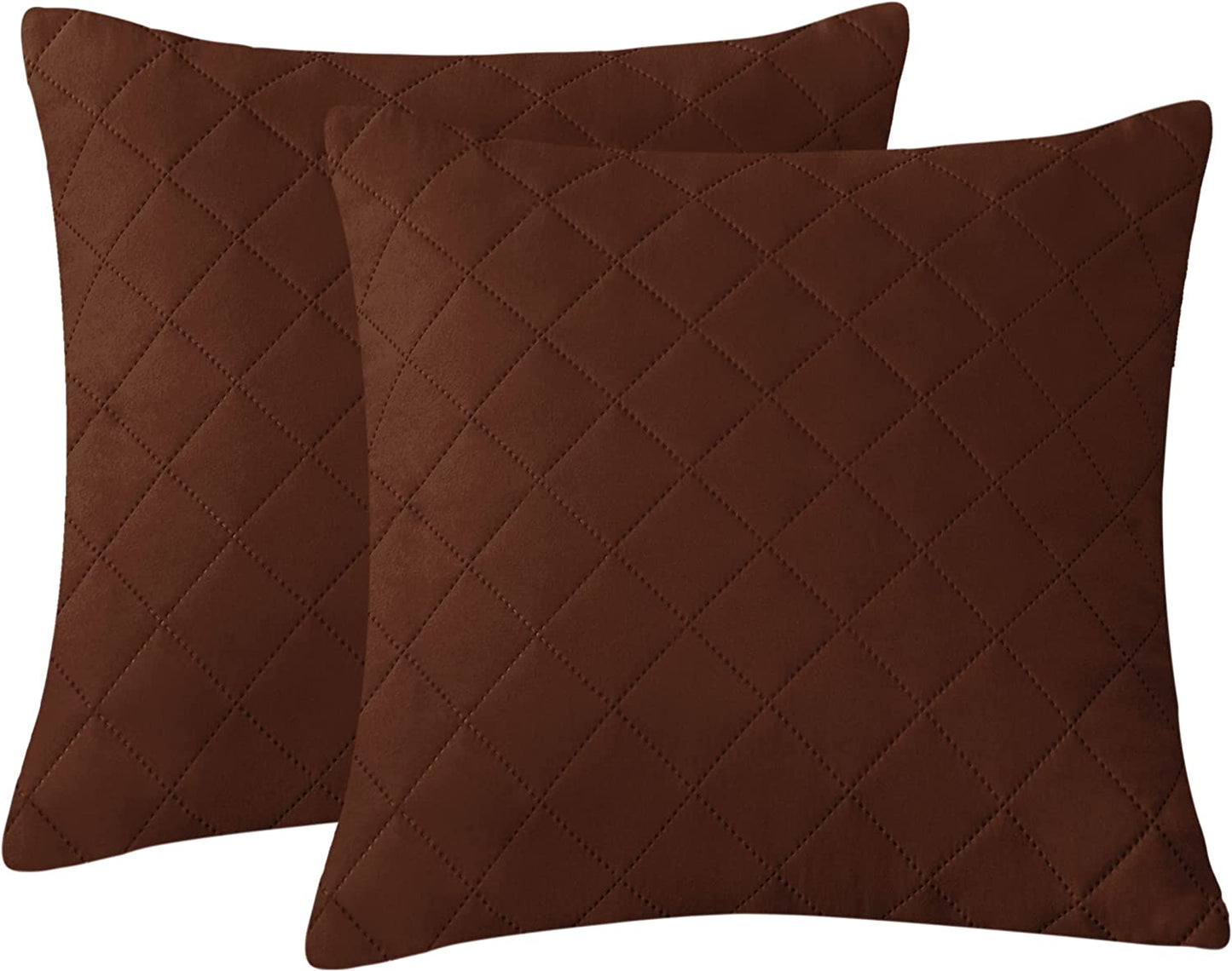 QUILTED CUSHION COVER SQUARE PATTERN 16 X 16 INCHES - COFFEE