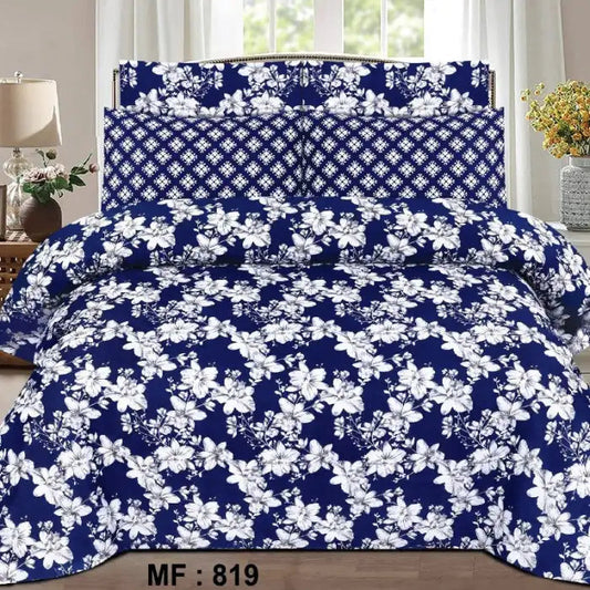 3 Pcs Bedsheet - Blue Flora