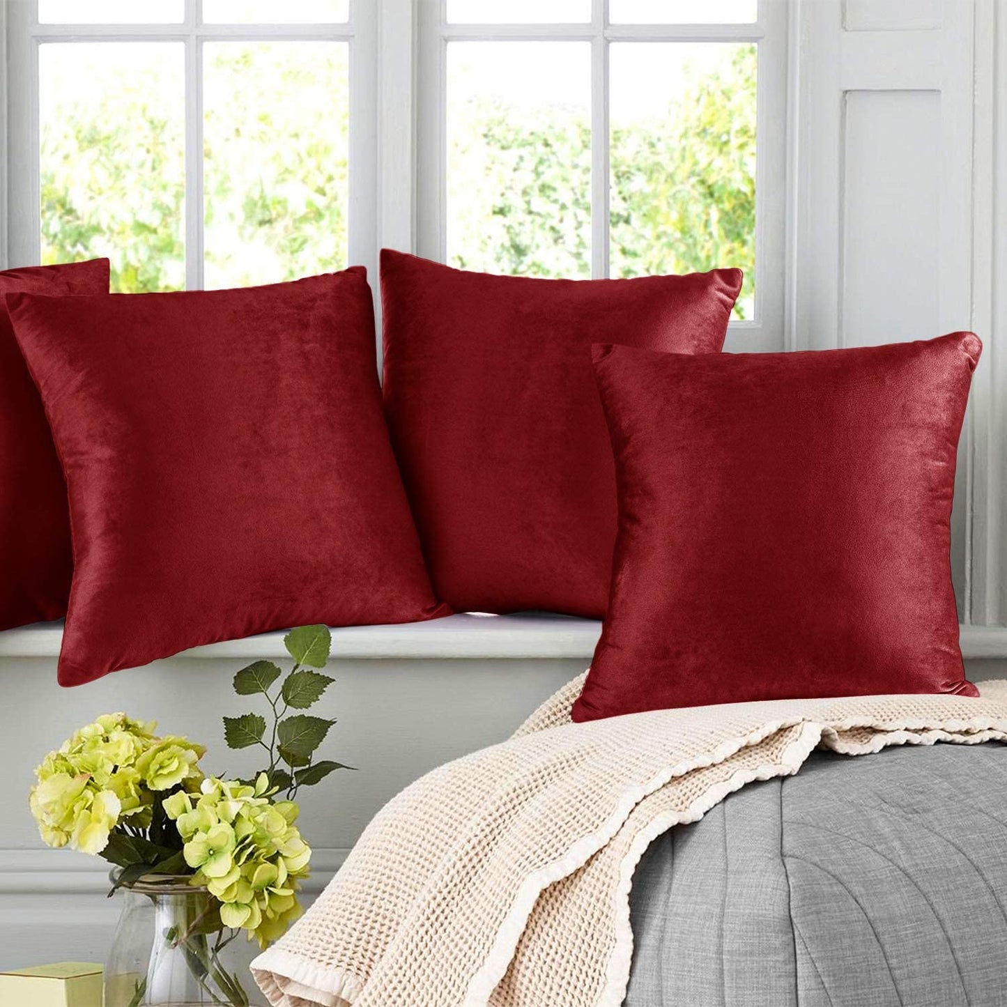 Plain Velvet Cushion 16 x 16 inches - Cherry Red