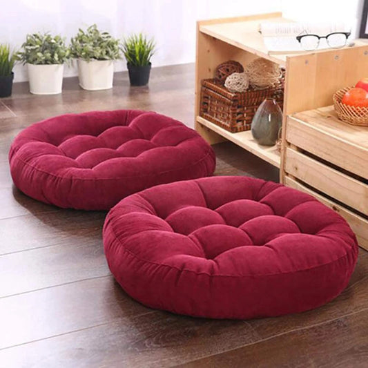 VELVET ROUND FLOOR CUSHIONS WITH BALL FIBER FILLING (1 PAIR = 2 PIECES) MAROON