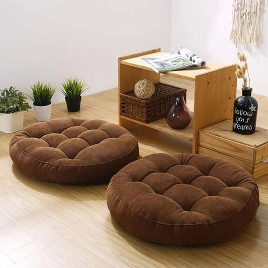 VELVET ROUND FLOOR CUSHIONS WITH BALL FIBER FILLING (1 PAIR = 2 PIECES) BROWN