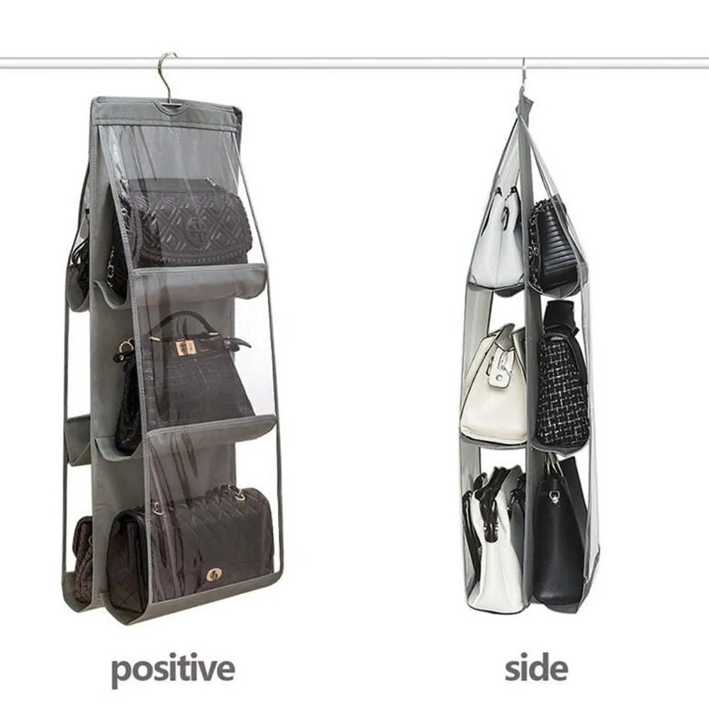 6 Pockets Hand Bags Organizer / Dust-Proof Space Saving Bag Holder With Hanging Hook
