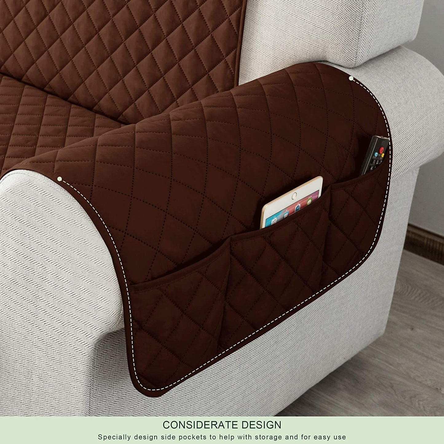 WATERPROOF COTTON QUILTED SOFA COVER - SOFA RUNNERS (CHOCOLATE BROWN)