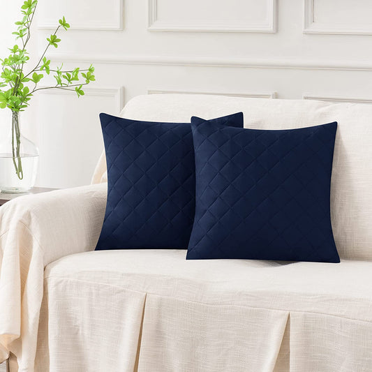 QUILTED CUSHION COVER SQUARE PATTERN 16 X 16 INCHES - NAVY BLUE