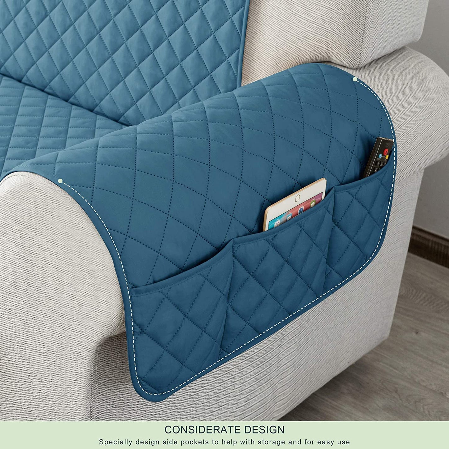Waterproof Cotton Quilted Sofa Cover - Sofa Runners (Baby Blue)
