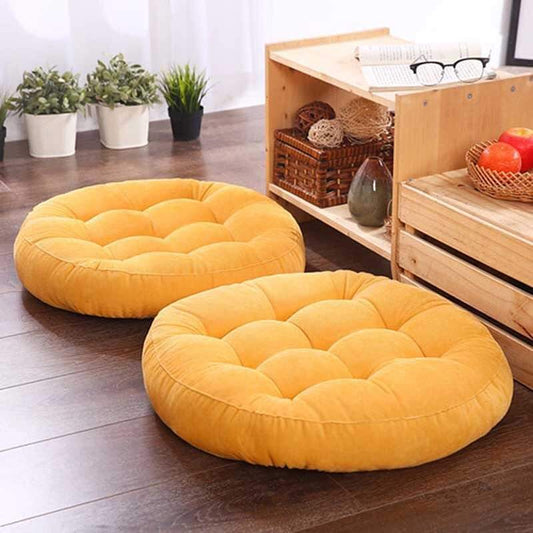 VELVET ROUND FLOOR CUSHIONS WITH BALL FIBER FILLING (1 PAIR = 2 PIECES) GOLDEN YELLOW