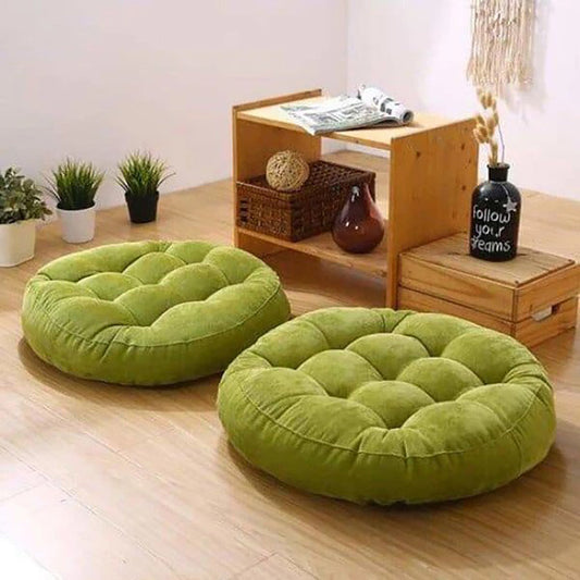 VELVET ROUND FLOOR CUSHIONS WITH BALL FIBER FILLING (1 PAIR = 2 PIECES) OLIVE