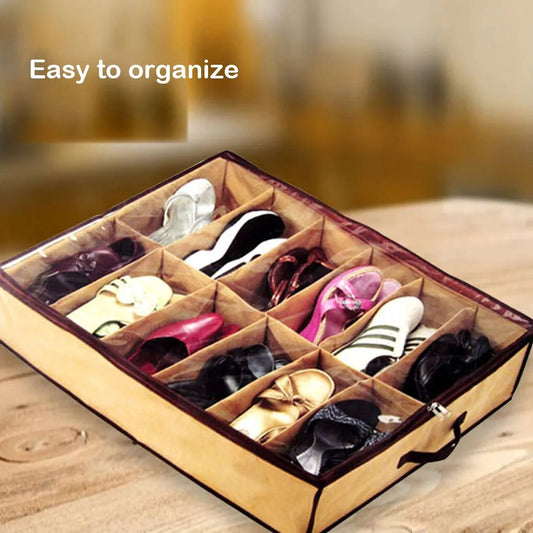 Nonwoven Transparent Creative Shoes Cabinet / Dust-Proof 12 Grids Shoes Storage Bag