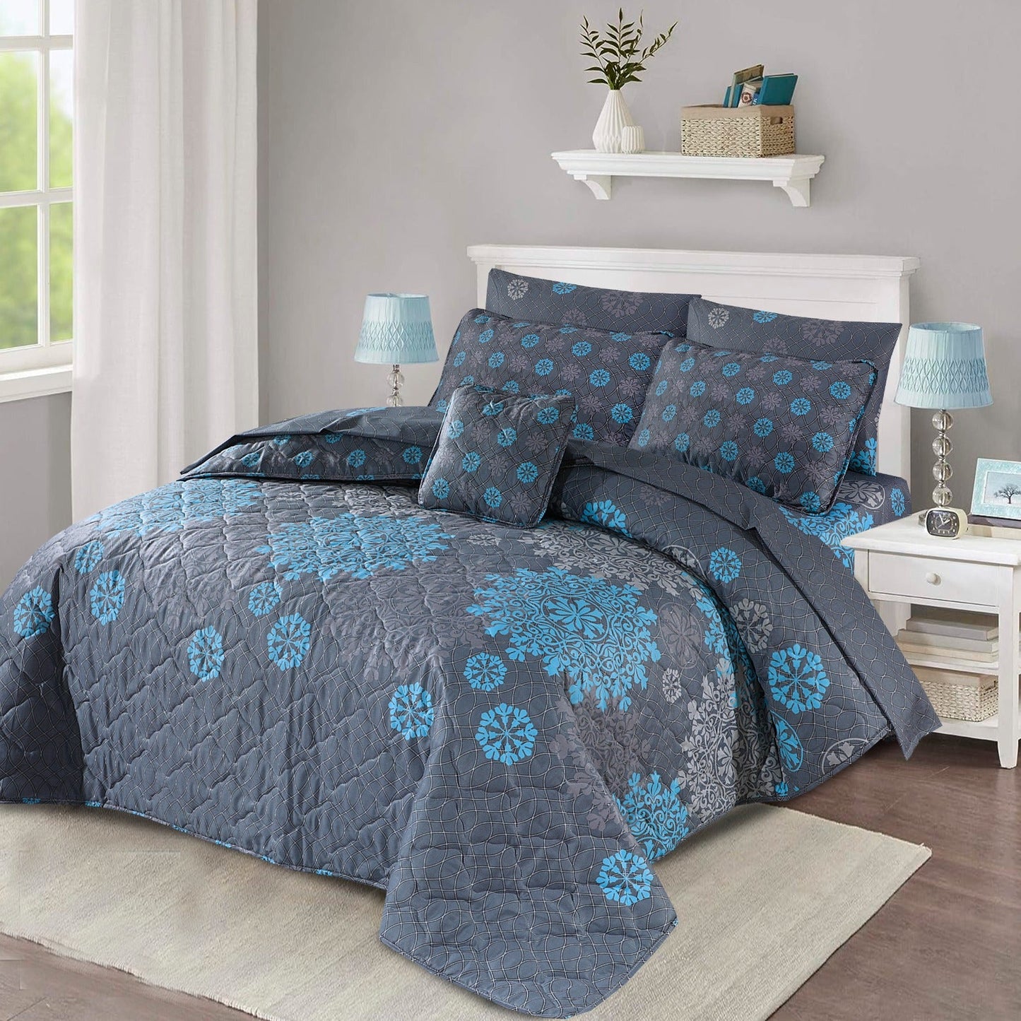 7 Pcs Quilted Comforter Set - D-636