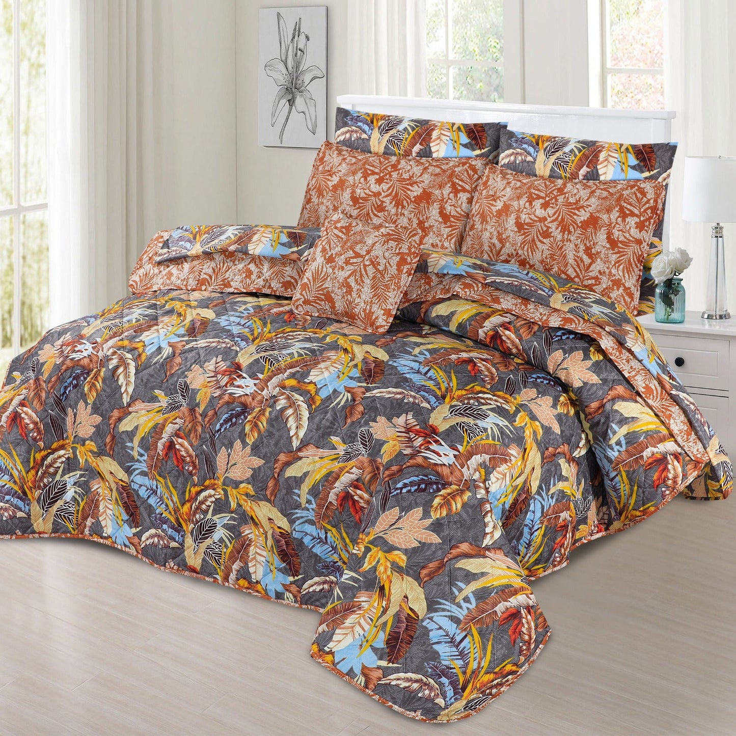 7 Pcs Quilted Comforter Set - D-632