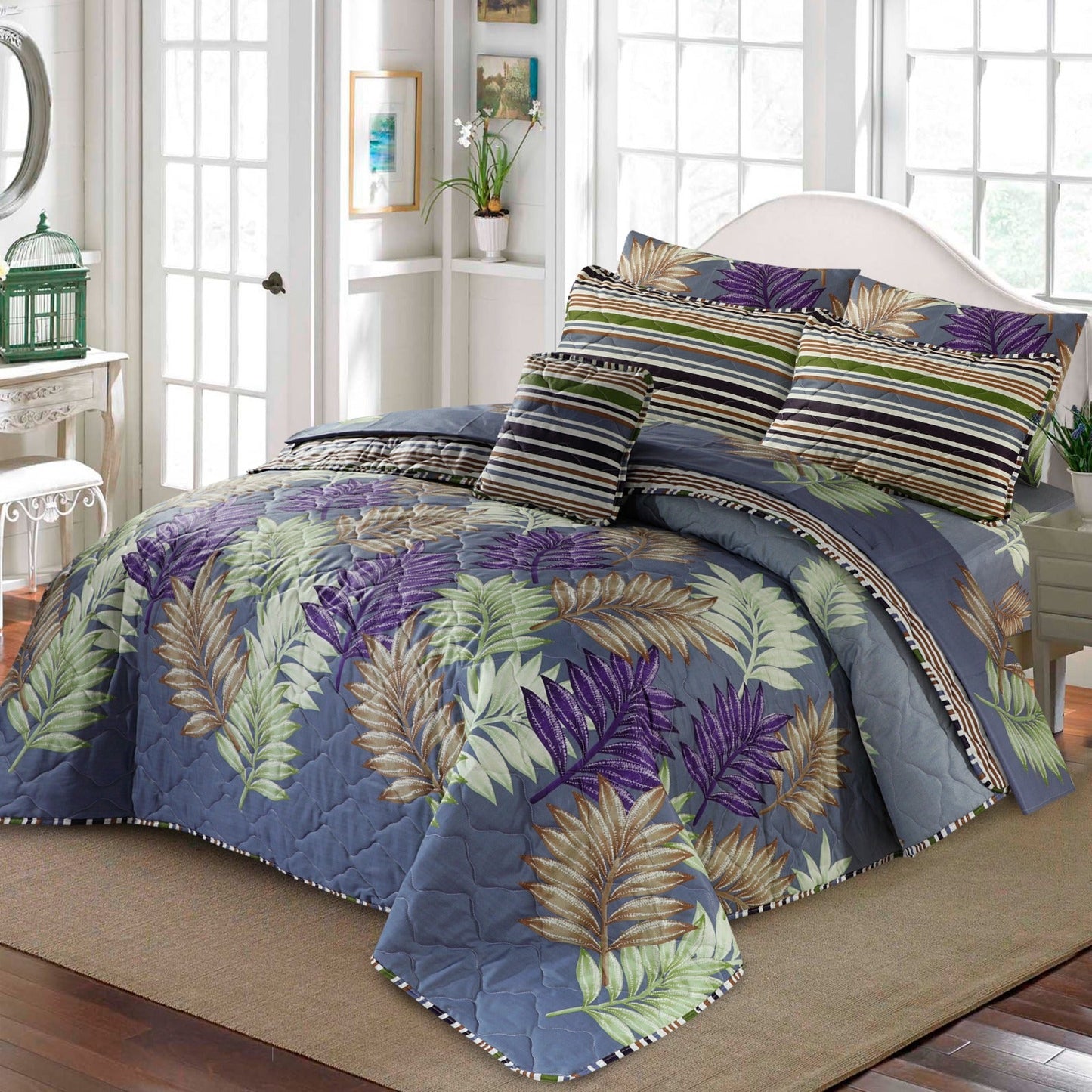 7 Pcs Quilted Comforter Set - D-630