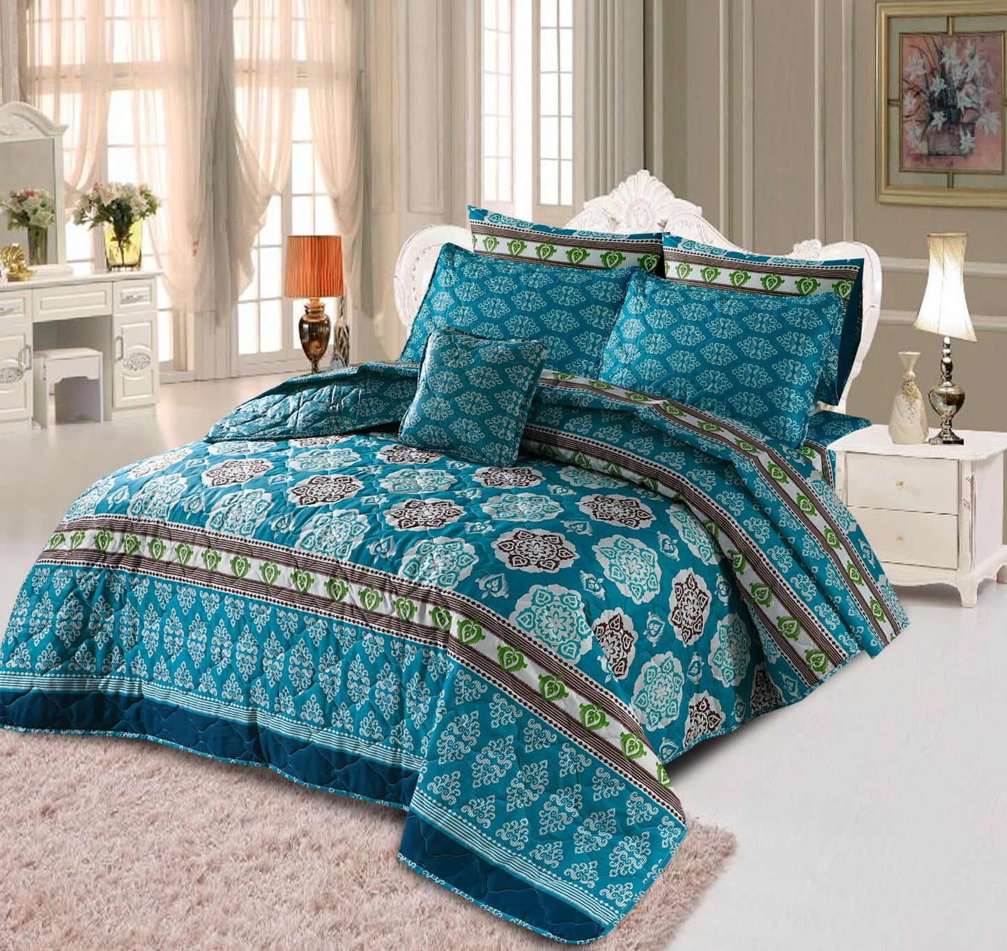 7 Pcs Quilted Comforter Set - 605