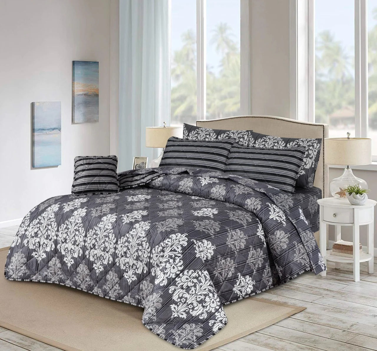 7 Pcs Quilted Comforter Set - 607